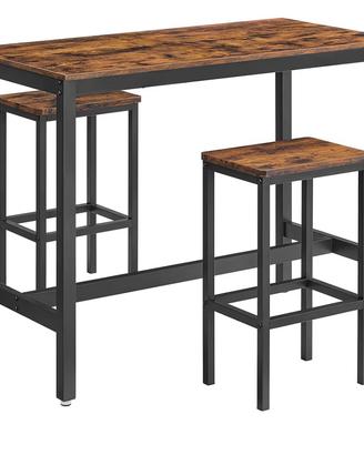VASAGLE SetTavolo con 2 Sgabelli-Stile Industriale