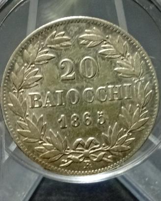 20 Baiocchi o (Doppio Giulio) del 1865 Pontificato
