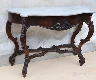 Consolle Luigi Filippo in legno con piano in marmo