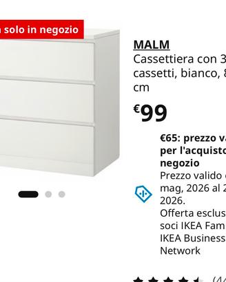 Cassettiera MALM IKEA bianca 3 cassetti 80x78