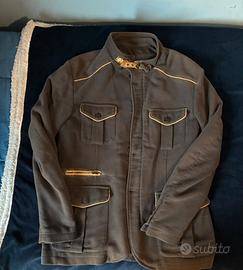 Giacca grigia  in fustagno con inserti in ecopelle