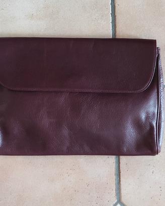 Elegante borsa clutch vintage bordeaux vera pelle 