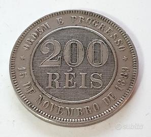 39)Moneta Antica 1889 Brasile 200 Réis rara
