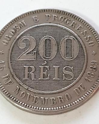 39)Moneta Antica 1889 Brasile 200 Réis rara