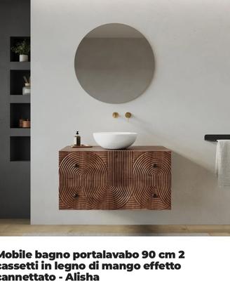 Mobile bagno portalavabo 90 cm 2 cassetti in legno