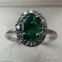 ANELLO ORO 18kt. DIAMANTI SMERALDO COLOMBIANO CERT