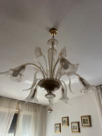 Lampadario vintage 6 luci in vetro soffiato