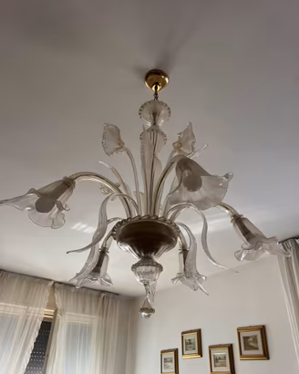 Lampadario vintage 6 luci in vetro soffiato