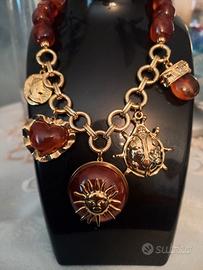 Collana Vintage con Ciondoli Sole e Cuore - Stile 