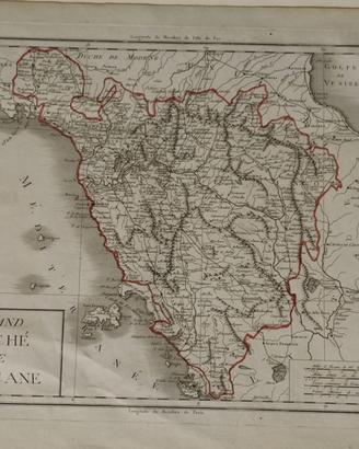 Stampa confini della Toscana 1700  P.F. Tardieu