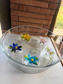 Set ciotola e fiori vetro stile Murano