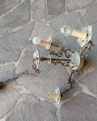 Lampadario antico in ferro, 3 luci