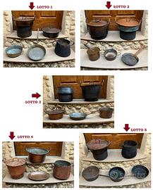 Lotto pentola padella rame paiolo cucina economica