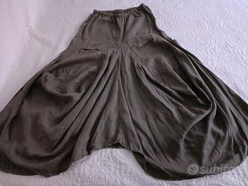 Gonna lunga verde in lino