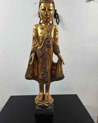 Imponente Statua in legno Buddha Birmano 64cm - 
