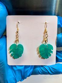 Orecchini foglie Monstera teal