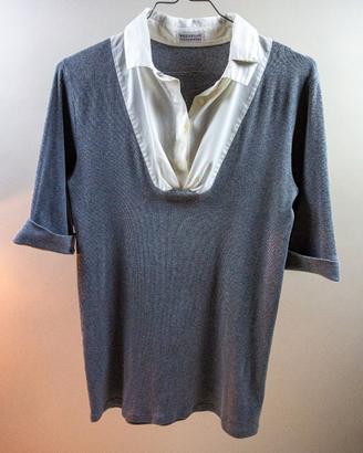 Brunello Cucinelli Maglia Grigia Inserti Bianchi