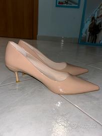 Scarpe tacco medio beige lucido donna eleganti 41