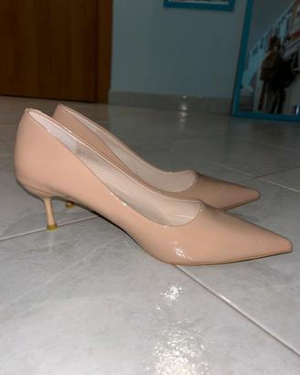 Scarpe tacco medio beige lucido donna eleganti 41