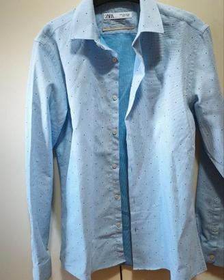 Camicia Zara Uomo Slim Fit Azzurra Pois