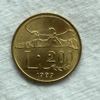 Moneta 200 Lire San Marino Italia coniata nel 1989