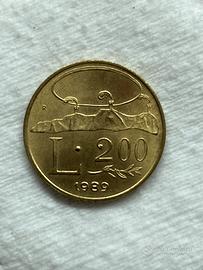 Moneta 200 Lire San Marino Italia coniata nel 1989