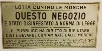 Insegna Metallo Targa in Latta 1934 Lotta Mosche