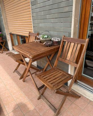 Set tavolo in legno + 2 sedie pieghevoli
