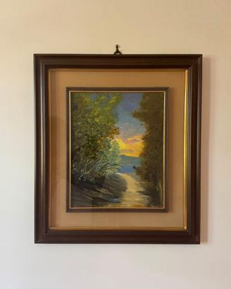 Dipinto Olio Su Tela Magliozzi Paesaggio Tramonto