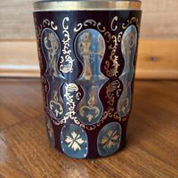 bicchiere boho in vetro rubino e decori oro