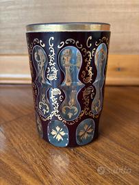 bicchiere boho in vetro rubino e decori oro