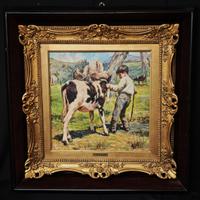 Alfonso Grassi – Il vitello restio – Dipinto olio