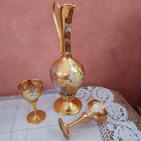 Arte muranese .Set caraffa 2 calici decorati mano