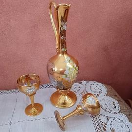 Arte muranese .Set caraffa 2 calici decorati mano
