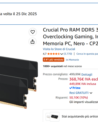 Crucial Pro RAM DDR5 32GB Kit prezzo TRATTABILE