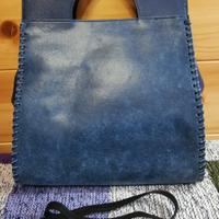Borsa donna vera pelle color blu 