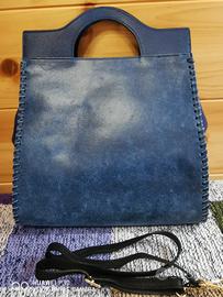 Borsa donna vera pelle color blu 