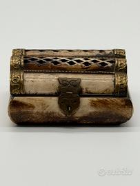 Cofanetto vintage in osso – interno velluto blu