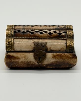 Cofanetto vintage in osso – interno velluto blu