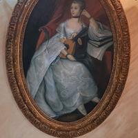 Quadro Ovale Olio su Tela - Ritratto Dama con Mand