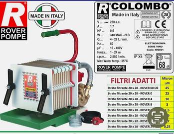 Pompa filtraggio  vino, rover colombo 20