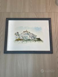Acquerello Crocifisso Valente - Veduta di Ostuni