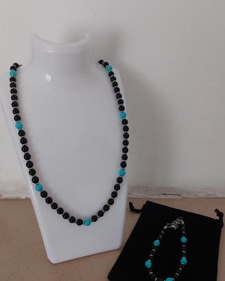 Set Collana e Bracciale Uomo pietra
