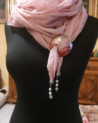 sciarpa foulard cotone con fermaglio - artigianato