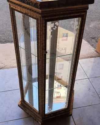 vetrina esagonale 3 ripiani legno specchio