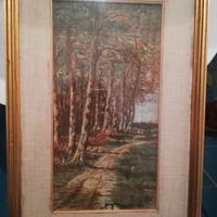 Dipinto bosco natura olio su tela Bianchi