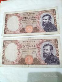 2 banconote da lire Diecimila Michelangelo 1973