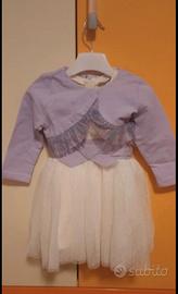 Vestito neonata bianco con coprispalle viola