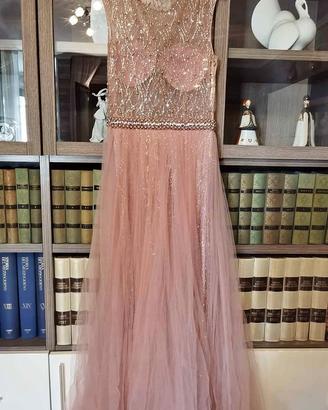 Abito elegante rosa cipria lungo, nuovo mai usato