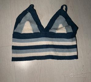 Top corto Subdued righe blu bianco e celesti